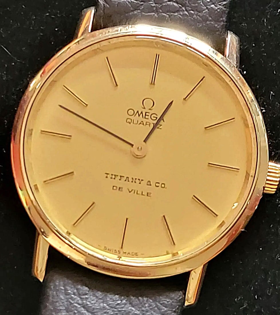 Men's Omega Tiffany & Co 14K Gold De Ville Quartz Wristwatch (1 of 8)
