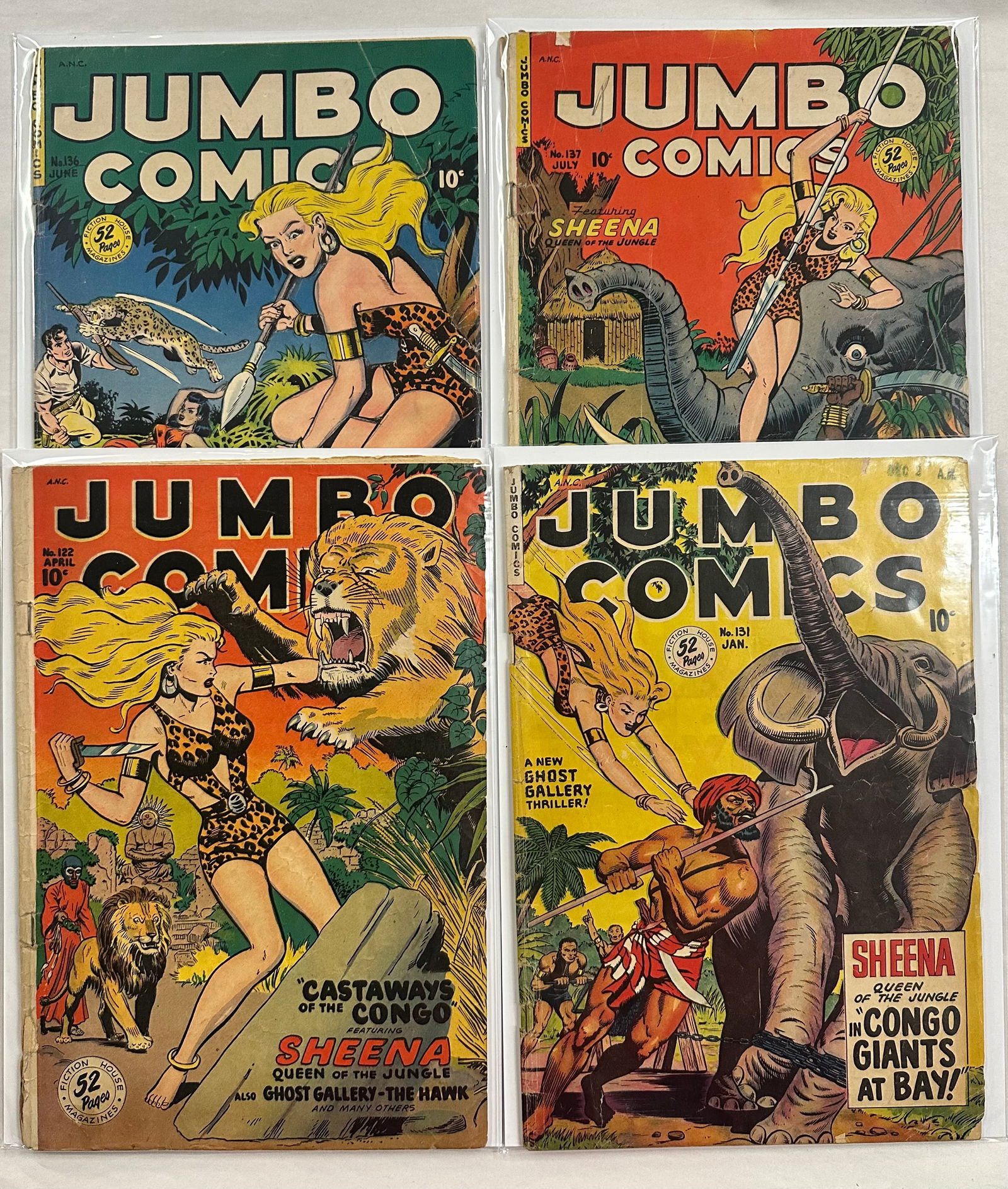 4 Jumbo Comics From the1940's/50’s w/ Sheena Jungle Girl 122 131 136 137 (1 of 5)