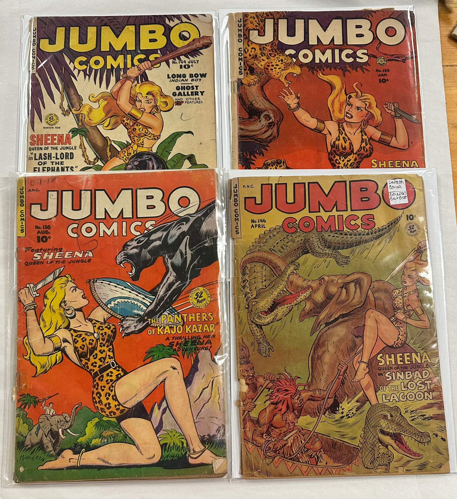 4 Jumbo Comics From the Early 1950's w/ Sheena Jungle Girl 138 146 149 155 (1 of 7)