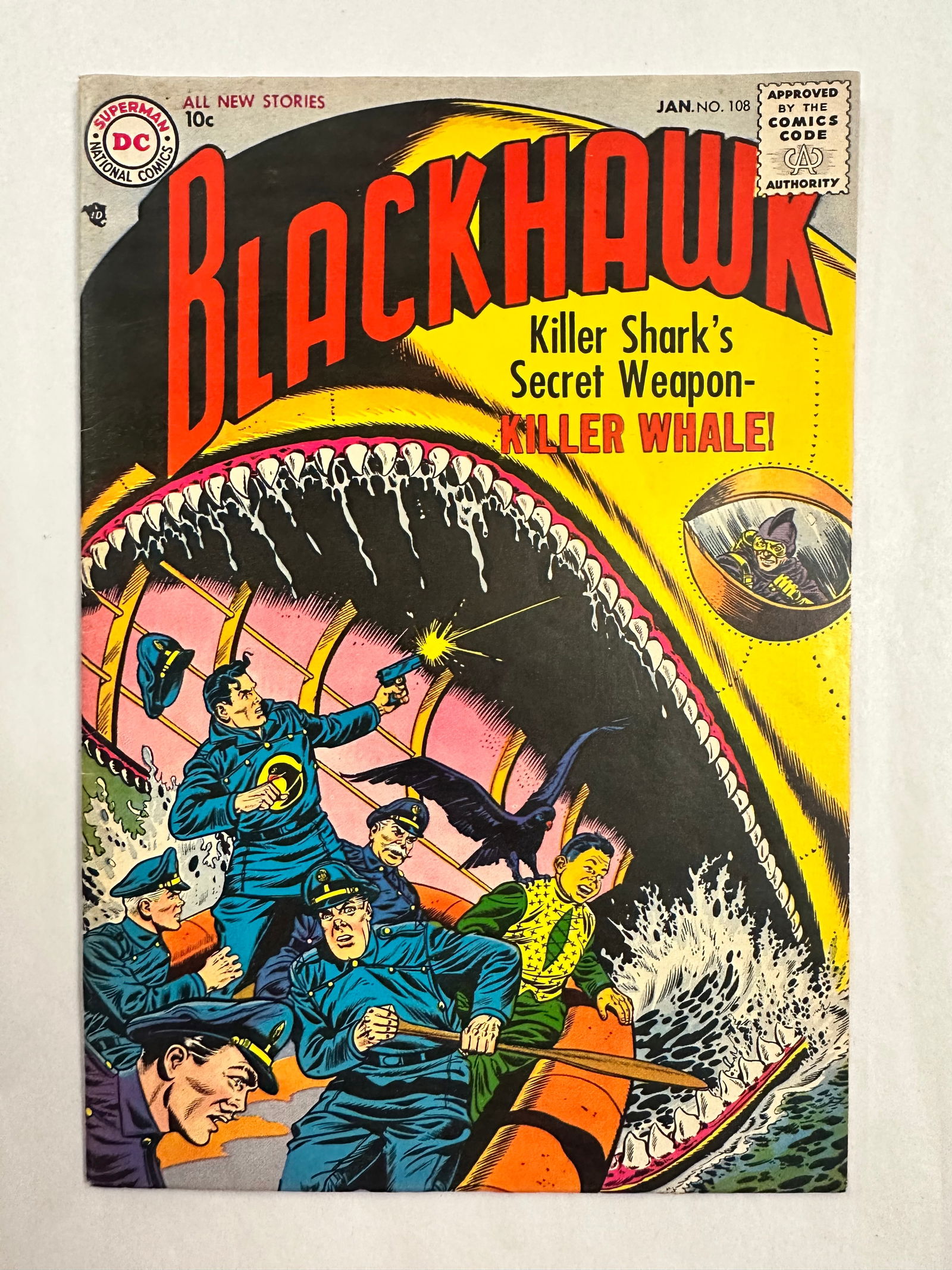 Blackhawk #108 (1st DC Issue) Killer Shark's Secret Weapon - Killer Whale!: Blackhawk #108 (1st DC Issue) Killer Shark's Secret Weapon - Killer Whale! - Overall Nice, Well presenting issue - see Photos for condition.
