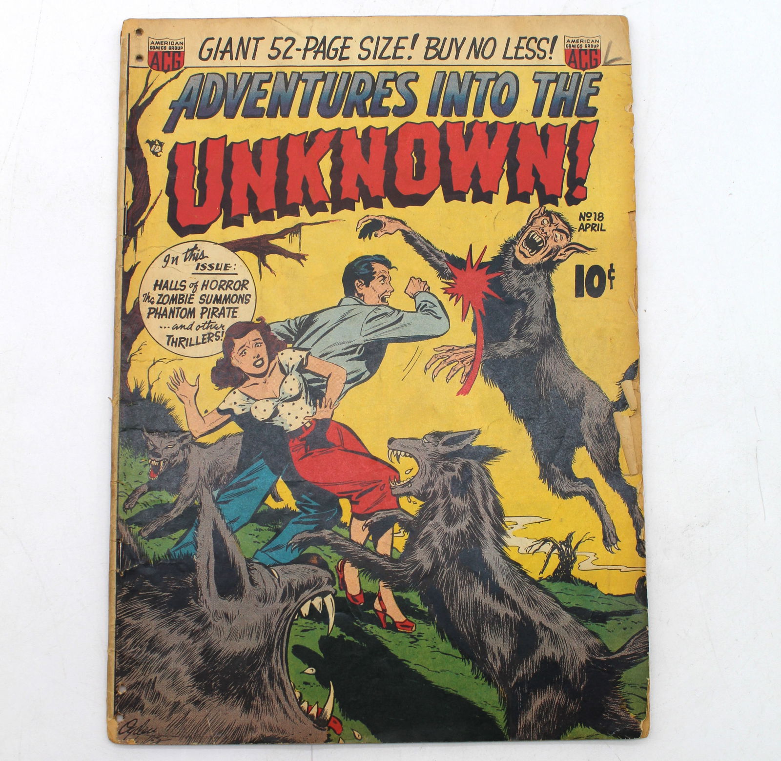 Adventures into the Unknown #18 (1951): Adventures into the Unknown #18 (1951) Book has staples through cover, former Binding holes and other damage - low condition reader of a rare book - book may have Bends, tears, wear etc. - see Photos