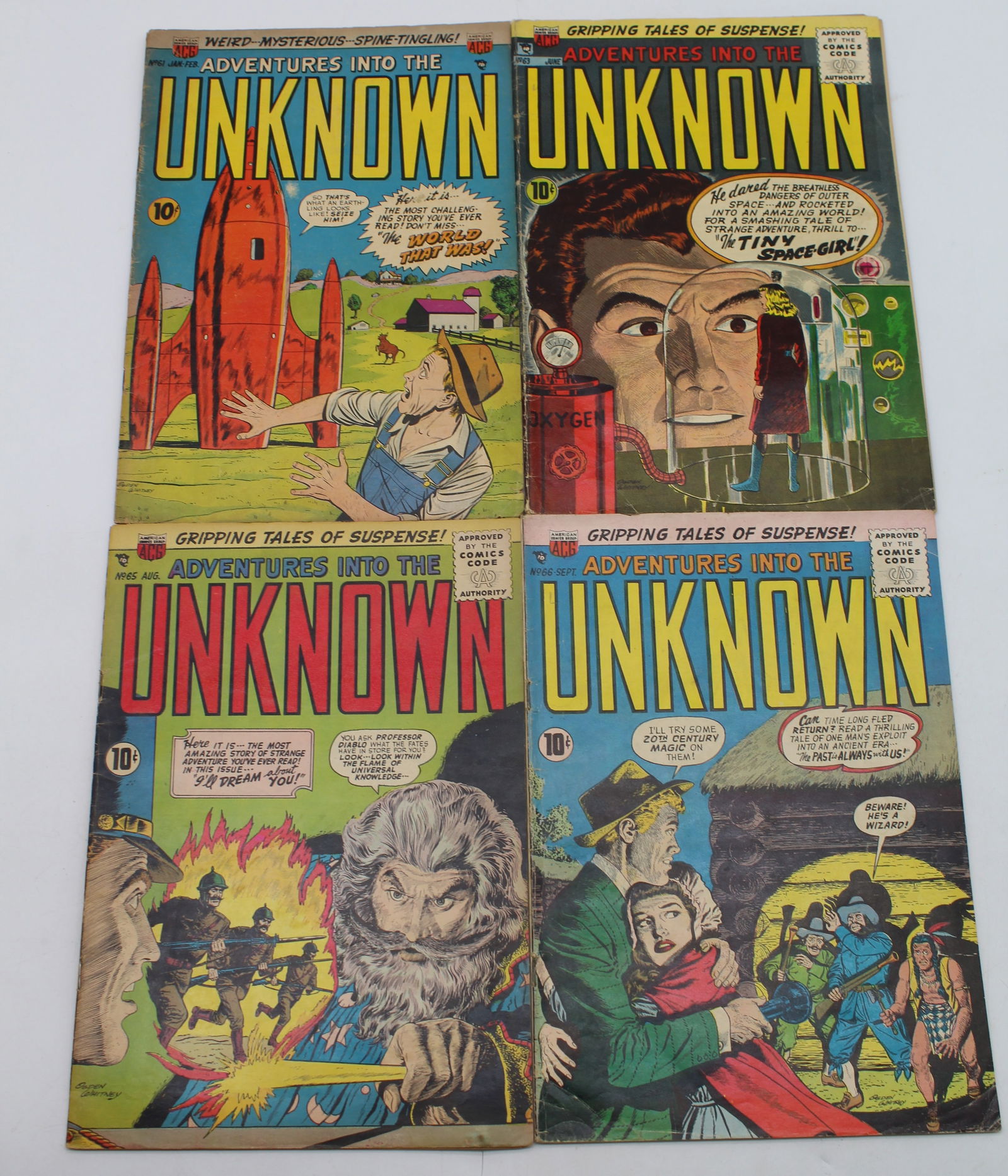 4 Issues of Adventures into the Unknown #61 #63 #65 #66: 4 Issues of Adventures into the Unknown #61 #63 #65 #66 - book may have Bends, tears, wear etc. - see Photos for condition.