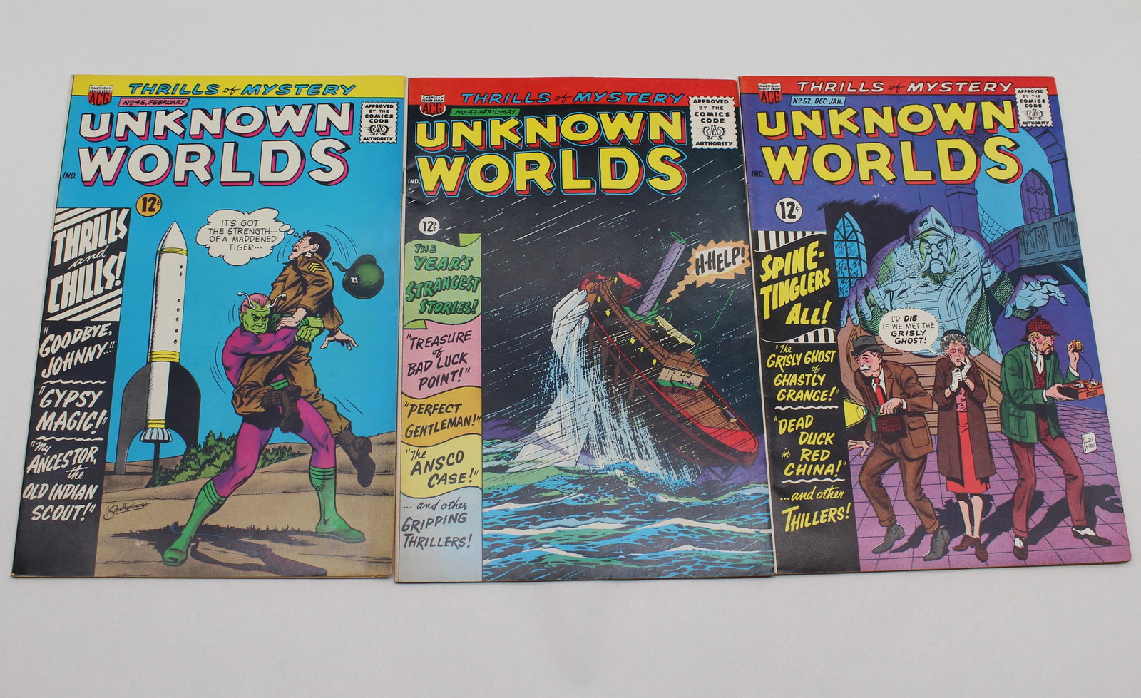 3 Issues of Unknown Worlds #45 #47 #52: 3 Issues of Unknown Worlds #45 #47 #52 - books may have Bends, tears, wear etc. - see Photos for condition.