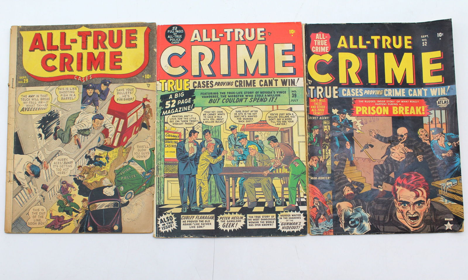 3 Issues of All-True Crime # 29 #39 & #52 Atlas/Timely: 3 Issues of All-True Crime # 29 #39 & #52 Atlas/Timely - books may have Bends, tears, wear etc. - see Photos for condition.