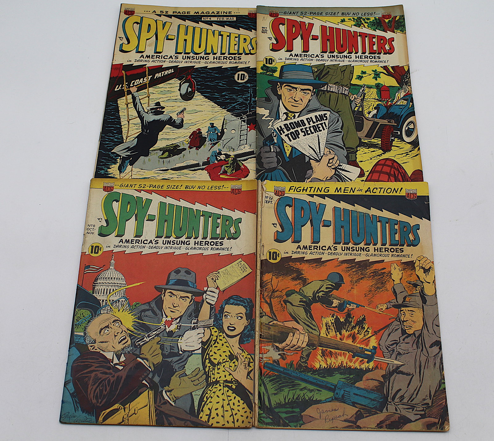 4 Issues of Spy-Hunters #4 #7 #8 & #19: 4 Issues of Spy-Hunters #4 #7 #8 & #19 - #19 has detached Cover - books may have Bends, tears, wear etc. - see Photos for condition.