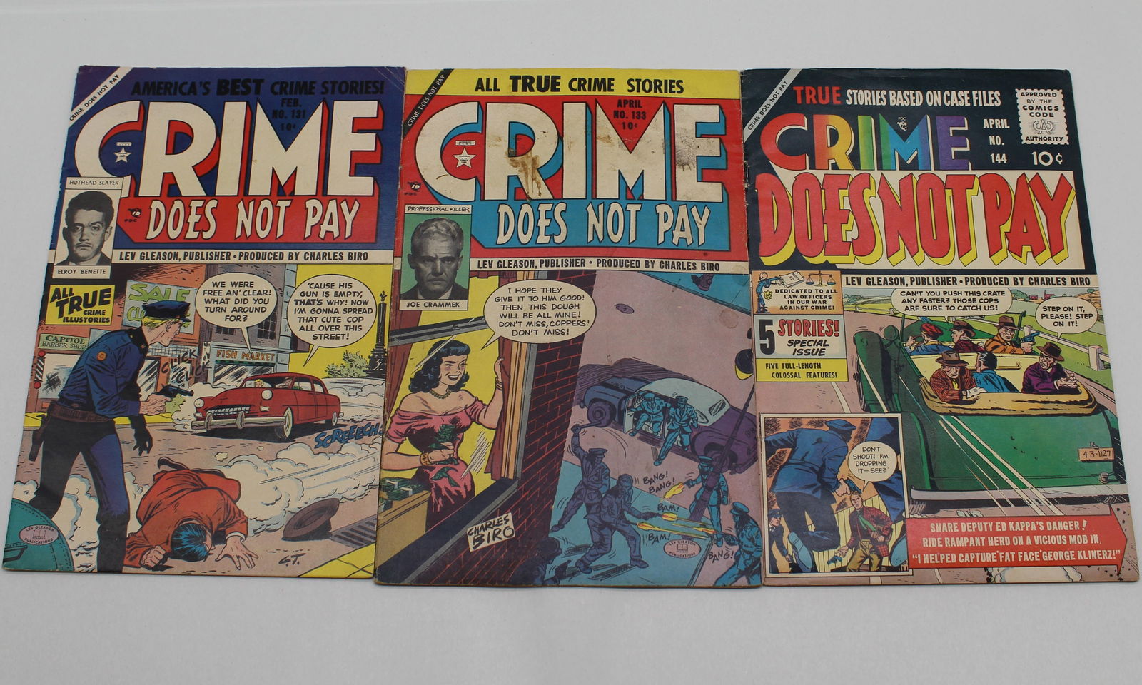 3 Issues of Crime Does Not Pay #131 #133 & #144: 3 Issues of Crime Does Not Pay #131 #133 & #144 - books may have Bends, tears, wear etc. - see Photos for condition.