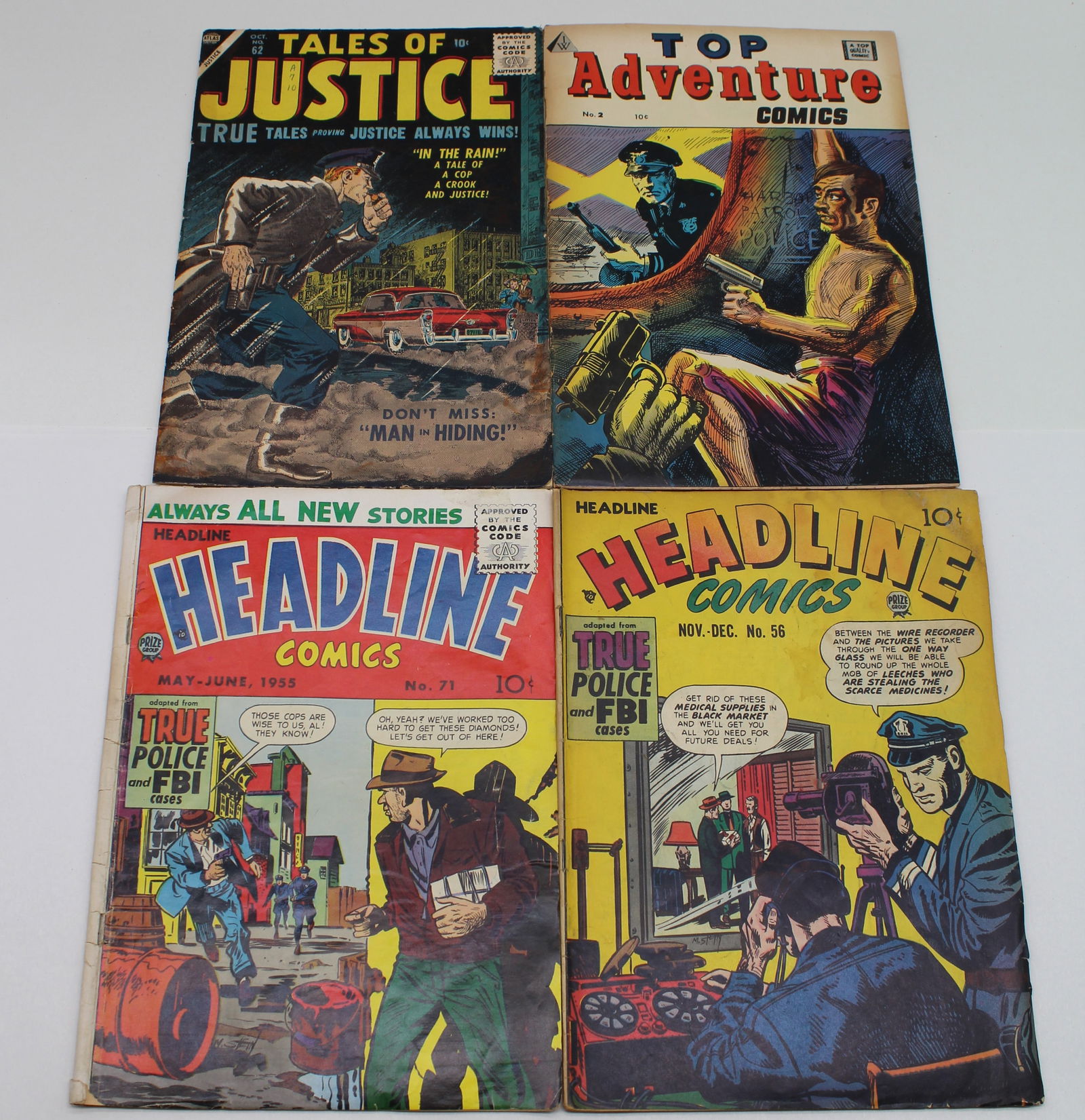 4 Golden Age Crime Comic Books - Headline #56 & #71 Tales of Justice #62 Top Adventure #2 (1 of 2)