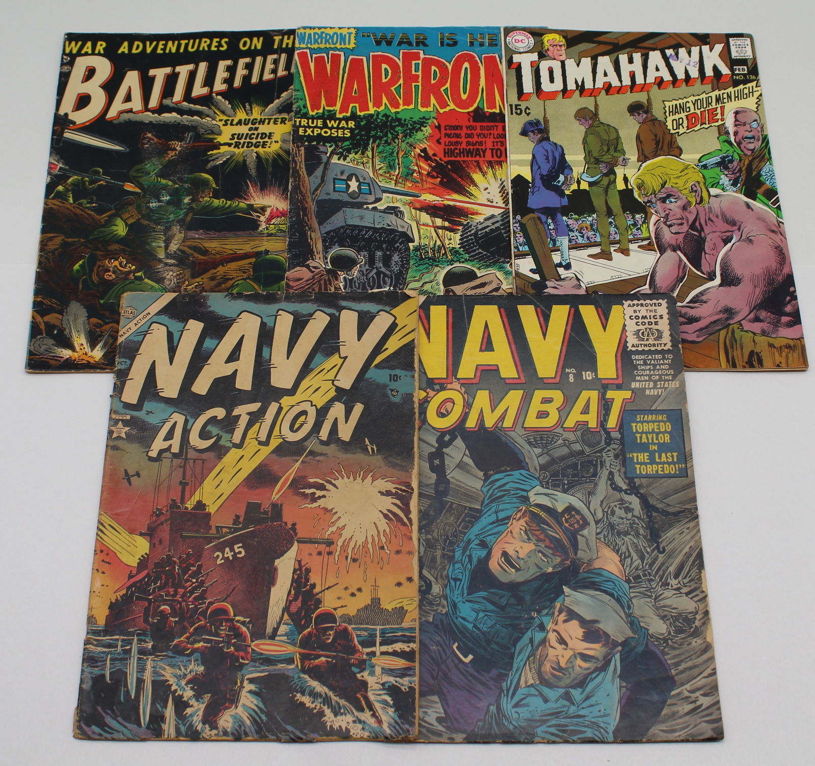 5 Golden/Bronze Age War Comic Books - Battlefield #1 Warfront #12 Navy Action #2 Navy Combat #8 (1 of 2)