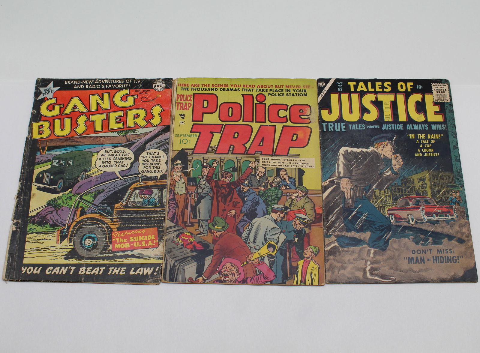 3 Golden Age Crime Comics - Gang Busters #36 Police Trap #1 Tales of Justice #62 (1 of 3)