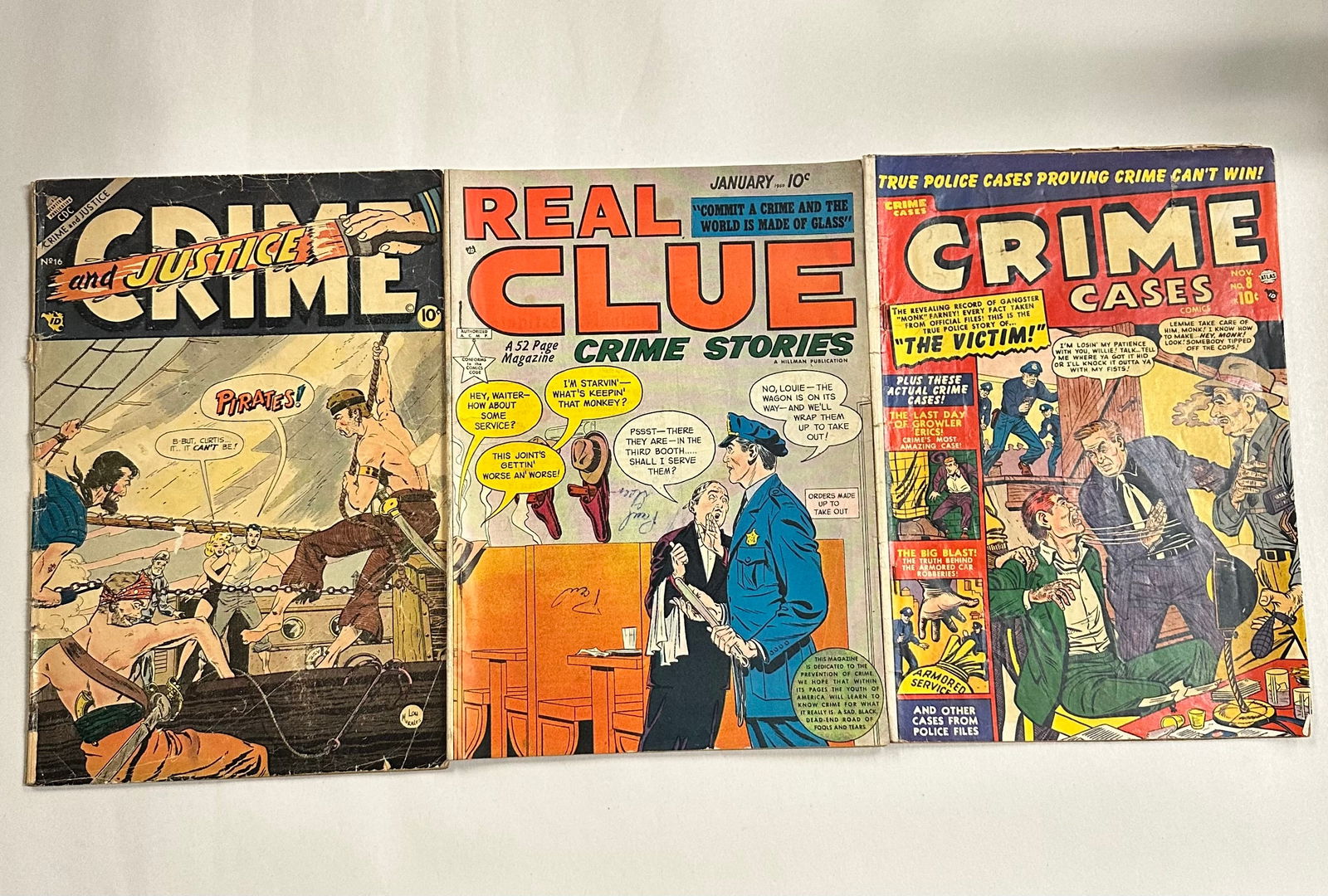3 Golden Age Crime Comics - Crime and Justice #16 Real Clue Vol.4 #11 Crime Cases #8 (1 of 7)