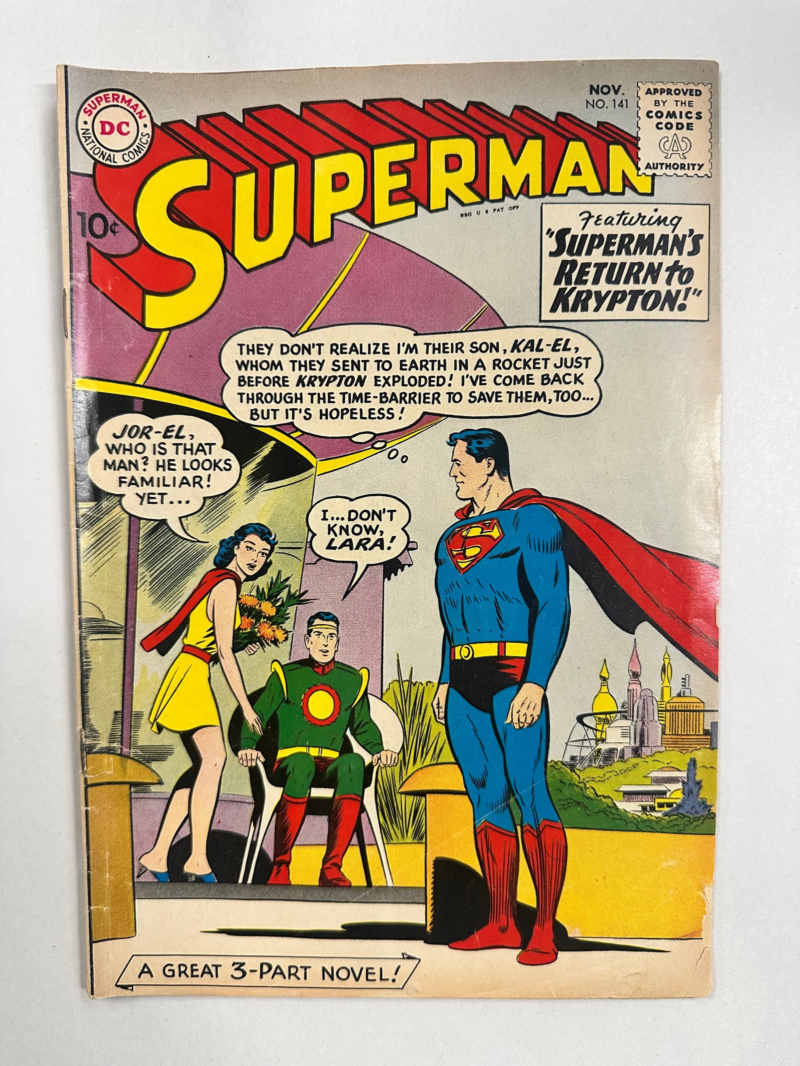Superman #141 (1960) 1st app. & Death of Lyla Lerrol Kryptonian Love of Superman: Superman #141 (1960) 1st app. & Death of Lyla Lerrol Kryptonian Love of Superman - book may have Bends, tears, wear etc. - see Photos for condition.