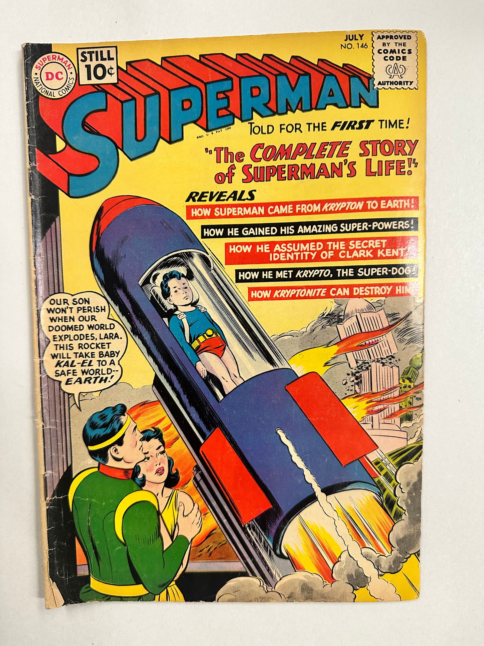 Superman #146 (1961) Origin of Superman from Krypton thru Superboy and Relocation to Metropolis: Superman #146 (1961) Origin of Superman from Krypton thru Superboy and Relocation to Metropolis - book may have Bends, tears, wear etc. - see Photos for condition.