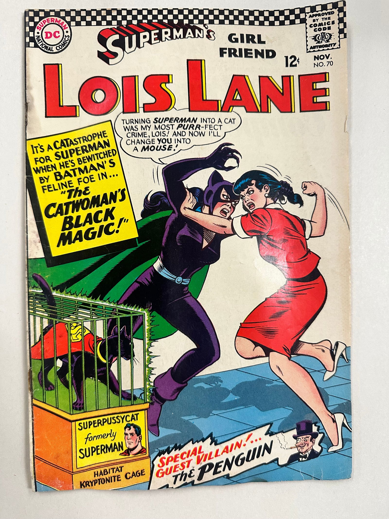 Superman's Girl Friend Lois Lane #70 (1966) 1st Silver Age Catwoman: Superman's Girl Friend Lois Lane #70 (1966) 1st Silver Age Catwoman - Evidence of Water Damage along spine etc. - book may have Bends, tears, wear etc. - see Photos for condition.