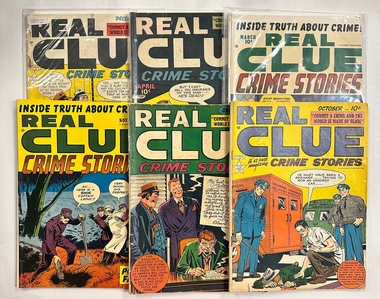 6 Golden Age Real Clue Crime Stories - 1940's-1950's Crime: 6 Golden Age Real Clue Crime Stories - 1940's-1950's Crime - As-is As-shown Books - Shape is rough - Please See Photos for Condition
