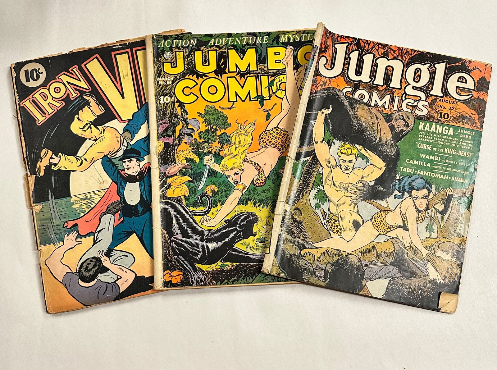 3 Golden Age Comic Books Single Series #22 (Iron Vic) Jungle Comics #32 Jumbo Comics #61 (1 of 14)