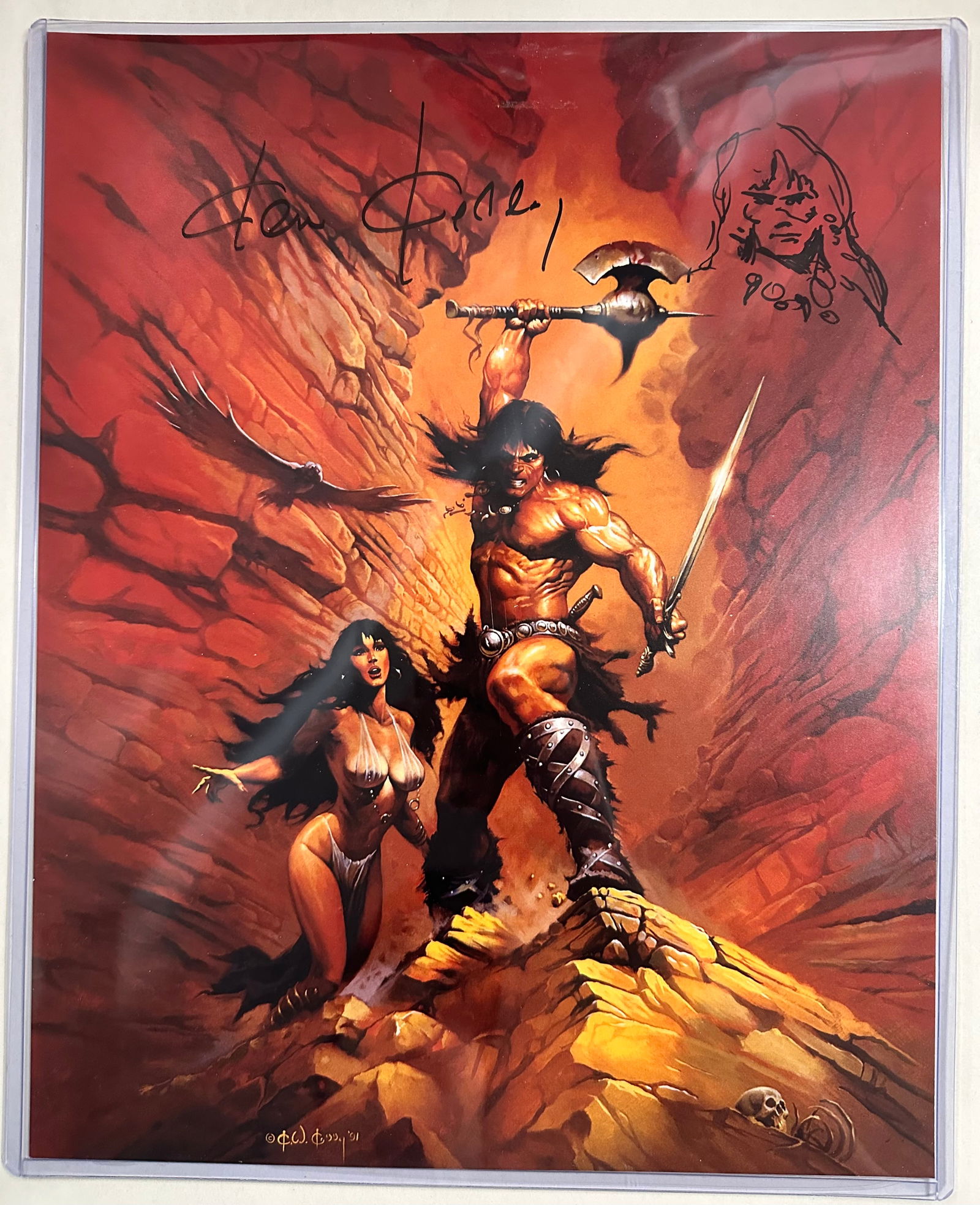 Ken Kelly Signed Conan with Sketch Remark Lithograph Comic Book Fantasy Art (1 of 3)