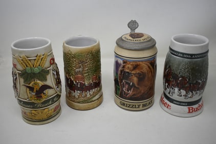 4 Budweiser Ceramarte Beer Mugs Steins