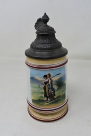 1/4 liter Porcelain Beer Stein with Women in a Field Scene, Lithophane