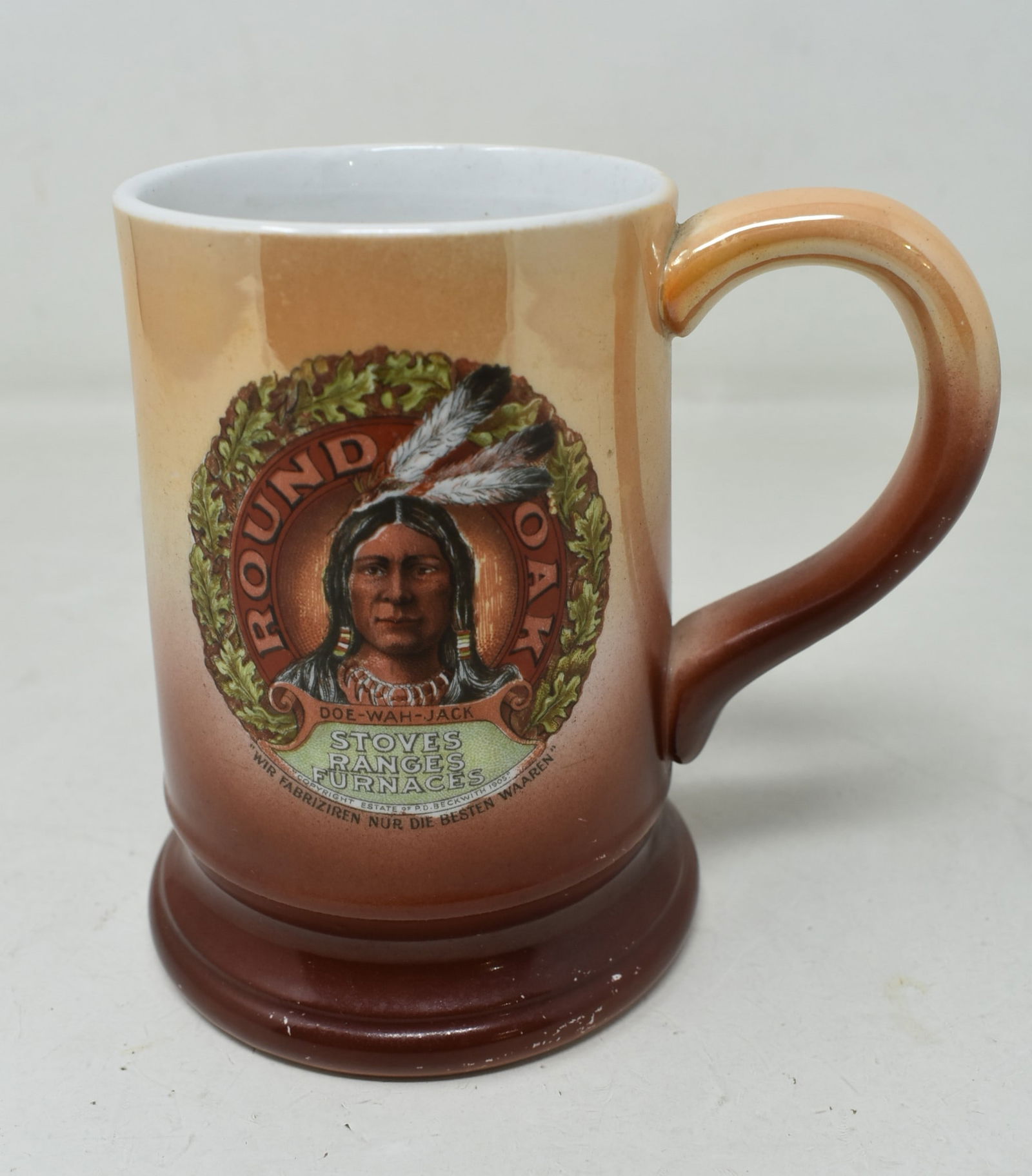 Round Oak Stoves 1907 Porcelain Advertising Beer/Drinking Mug w Indian (1 of 5)