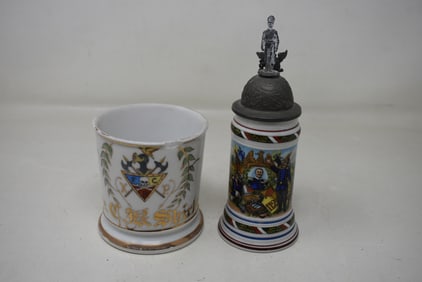 Goebel Miniature Regimental Stein & Porcelain shaving Mug w Crest Skull & Crossbones