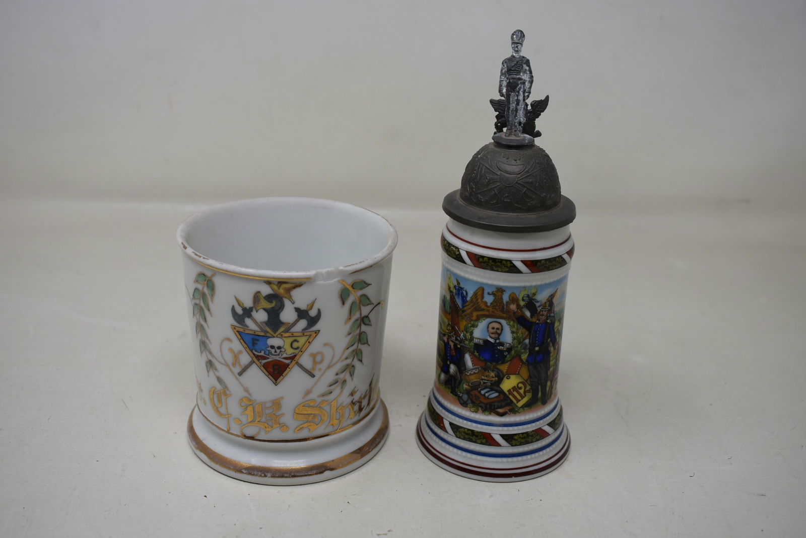 Goebel Miniature Regimental Stein & Porcelain shaving Mug w Crest Skull & Crossbones (1 of 8)