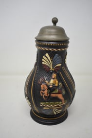 1/2 Liter Creussen Pottery Beer Stein with Pewter Lid