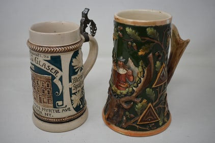 Pair of 1/2 Liter German Beer Steins St. Humbertus and Hummel & Glaser NY
