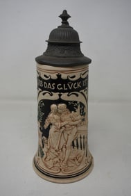 Gerz 1/2 Liter German Pottery Beer Stein with Romantic Scene