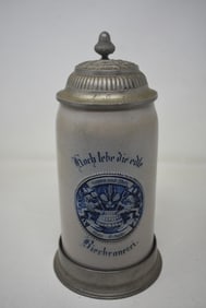 German 1 Liter Brewers Toast Beer Stein "Hoch Lebe" with Shield Reinhold Merkelbach