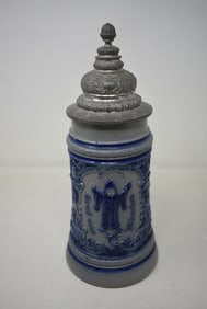1 Liter Salt Glazed German Beer Stein with Munchen Child with Side Scenes