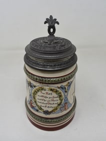 1/2 Liter PUG Pottery Beer Stein with Hunting Scene and Verse