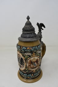 1/2 Liter Imperial Eagle & 4 State Shields Hanke German Beer Stein w Pewter Lid Prussian Eagle