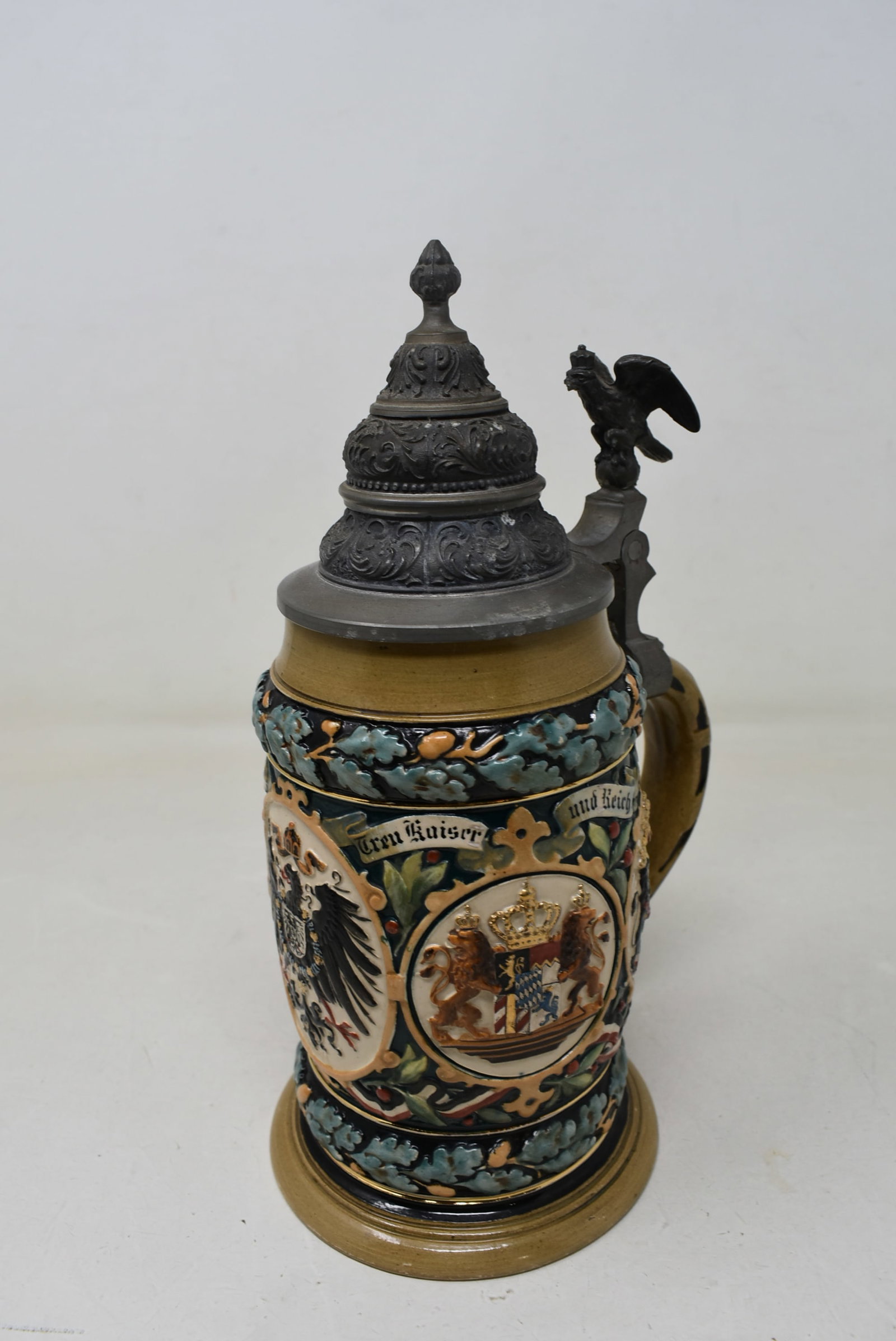 1/2 Liter Imperial Eagle & 4 State Shields Hanke German Beer Stein w Pewter Lid Prussian Eagle (1 of 8)