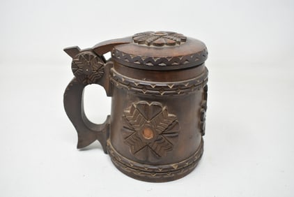 Black Forest Wood Carved Beer Stein 1/2 liter