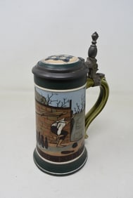 Mettlach 2957 Beer Stein Bowling with Inlay Lid