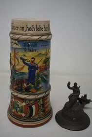 1 Liter German Regimental Beer Stein with Nautical Scene 1909 - 1912