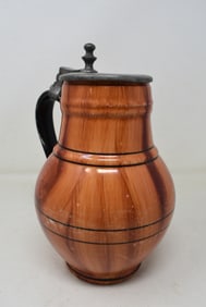 Porcelain Beer Stein w Pewter Lid Woodgrain Decoration 1L