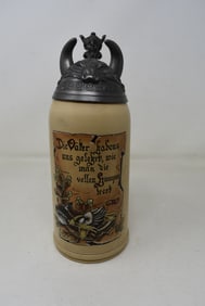 Mettlach Van Hauten 1 Liter Beer Stein 285 Fantastic Boarhead Lid