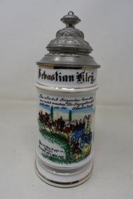 Porcelain Regimental Beer Stein with Lithophane 1889 - 1892 Ulm