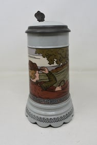1/2 Liter Mettlach #2833 "At the Well" Beer Stein with Music Box and Music Box Base