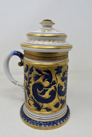 Sevres Porcelain Beer Stein with Embossed Decoration