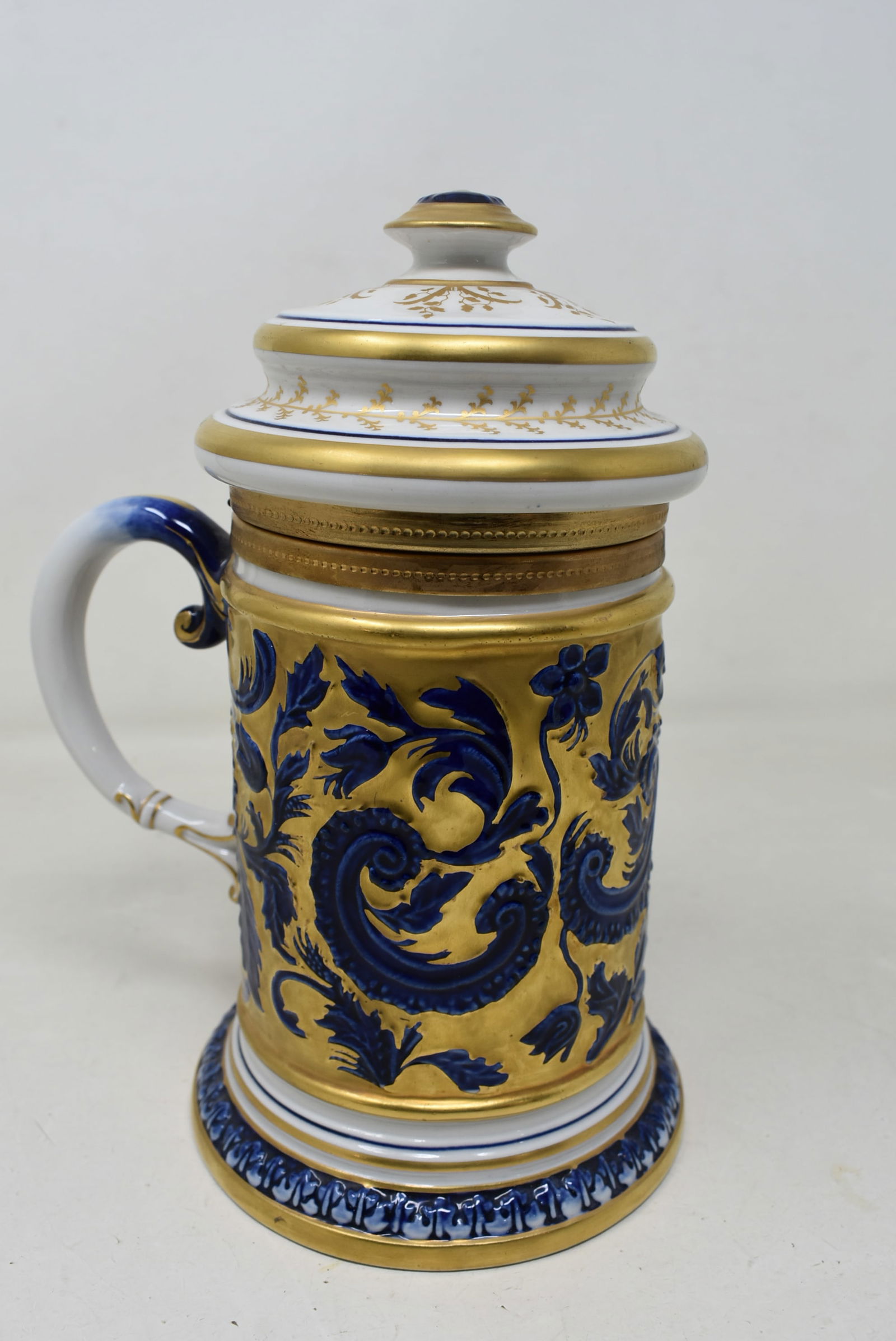 Sevres Porcelain Beer Stein with Embossed Decoration (1 of 7)