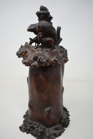 Black Forest Carved Wood Beer Stein with Deer