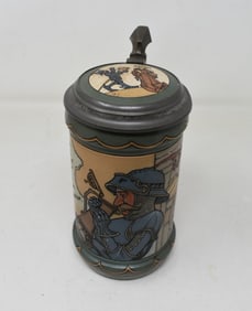Mettlach 1/2 Liter Beer Stein #3091 Drinking Knight with Inlay Lid