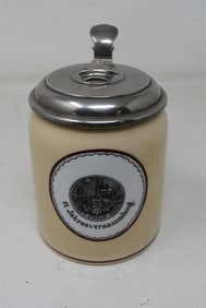 Porcelain .3 Liter 1909 German Beer Stein w Silver Plate Lid