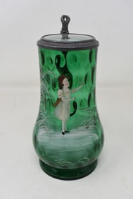 Green Glass Mary Gregory Beer Stein