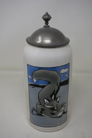 1 Liter Beer Stein with Pewter Lid Fox hunting Rabbit Sarreguemines Rare PUG