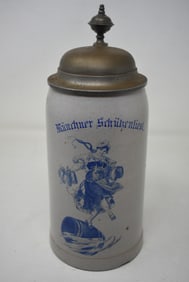 1 Liter Stoneware Beer Stein Brewery with Pewter Lid Munchner Schutzenliesl Target Lady
