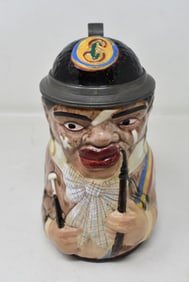 Antique German Character Beer Stein 1/2 Liter Black Man smoking pipe