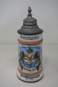 1899 Porcelain German Regimental Beer Stein wtih Lithophane Bottom 1/2 Liter